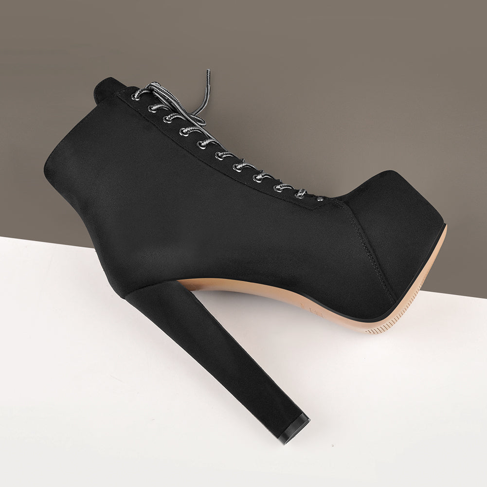Black Suede Platform Round Toe Chunky Heel Ankle Boots | Onlymaker Best Seller