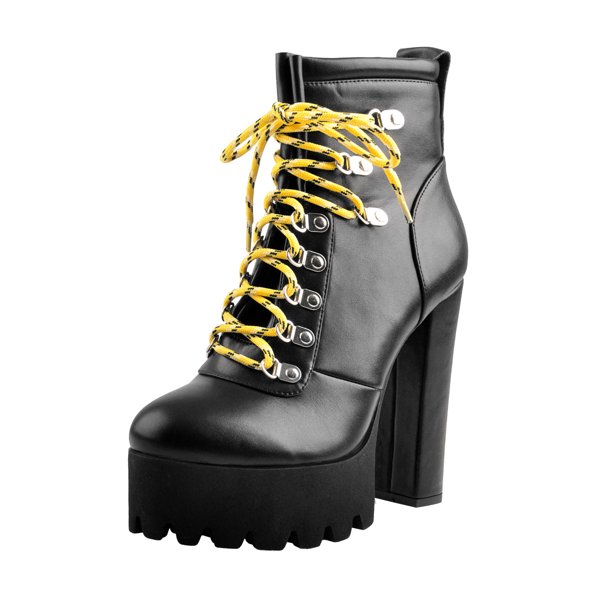 Yellow Strappy Round Toe Platform Chunky Heels Ankle Boots | Onlymaker Customer Favorite