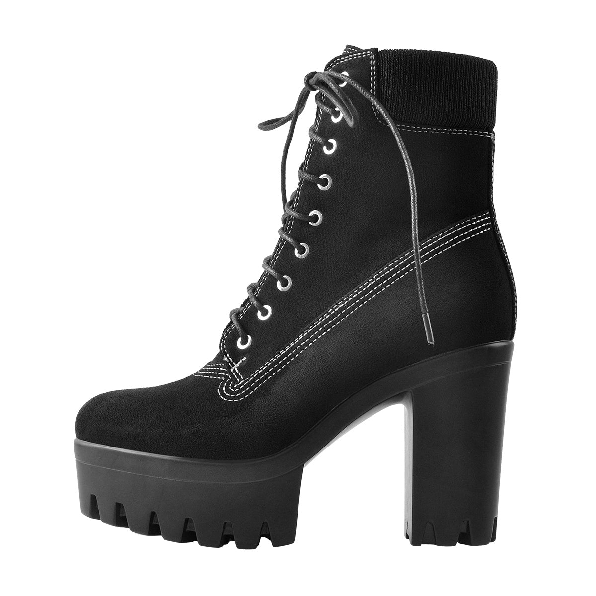 Platform Lace Up Elastic Chunky Heel Ankle Boots | Onlymaker Everyday