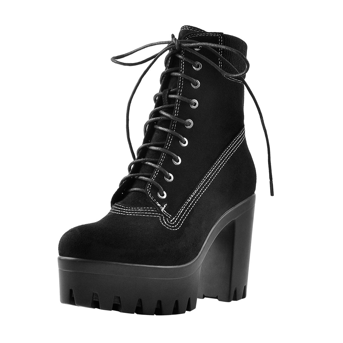 Platform Lace Up Elastic Chunky Heel Ankle Boots | Onlymaker Everyday