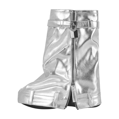 Round Toe Wedge Heel Fold Over Mid-calf Boots | Onlymaker Classic