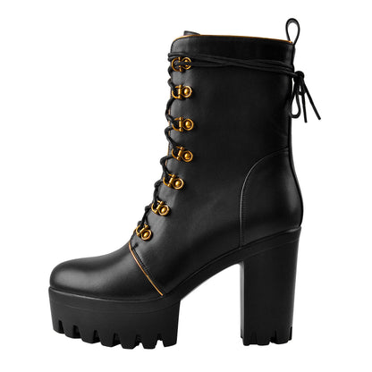 Black Platform Chunky High Heels Ankle Boots | Onlymaker Recommended