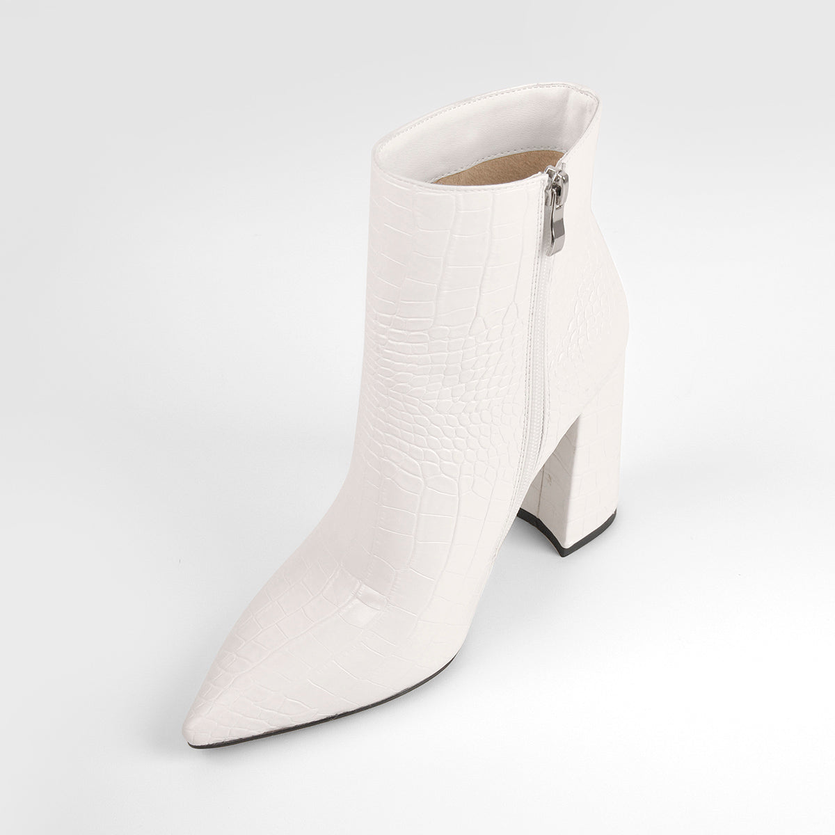 White Stone Pointed Toe Ankle Zipper Boots | Onlymaker Latest