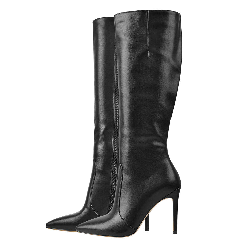 Pointed Toe Stiletto Zip Knee High Boots | Onlymaker Exclusive