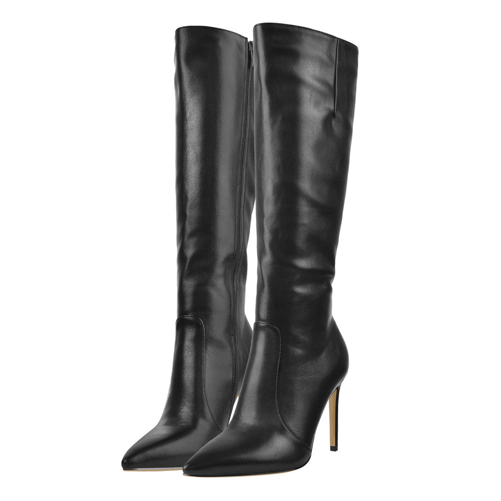 Pointed Toe Stiletto Zip Knee High Boots | Onlymaker Exclusive
