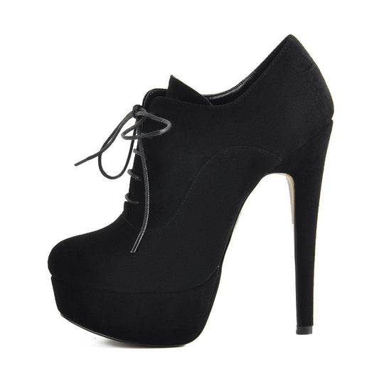 Platform Lace-up High Heels Suede Ankle Boots | Onlymaker Customer Favorite