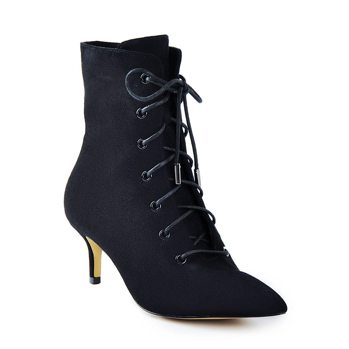 Kitten Low Heel Pointed Toe Lace Up Ankle Boots | Onlymaker Exclusive