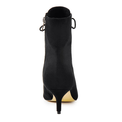 Kitten Low Heel Pointed Toe Lace Up Ankle Boots | Onlymaker Exclusive