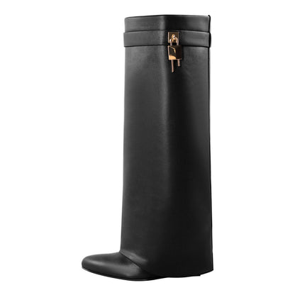 Pointed Toe Chunky Heel Fold Over Boots | Onlymaker Recommended