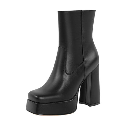 Platform Square Toe Chunky Heel Ankle Boots | Onlymaker Best Seller