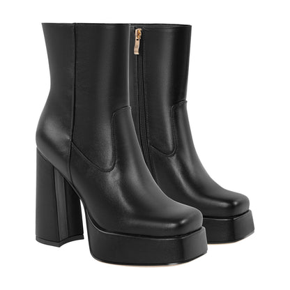 Platform Square Toe Chunky Heel Ankle Boots | Onlymaker Best Seller