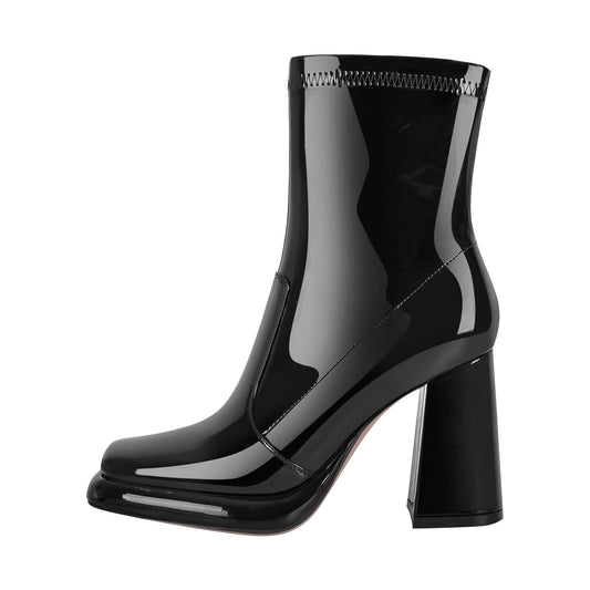 Square Toe Zipper Chunky Heel Platform Ankle Boots | Onlymaker Hot Sale