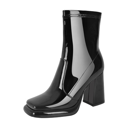 Square Toe Zipper Chunky Heel Platform Ankle Boots | Onlymaker Hot Sale