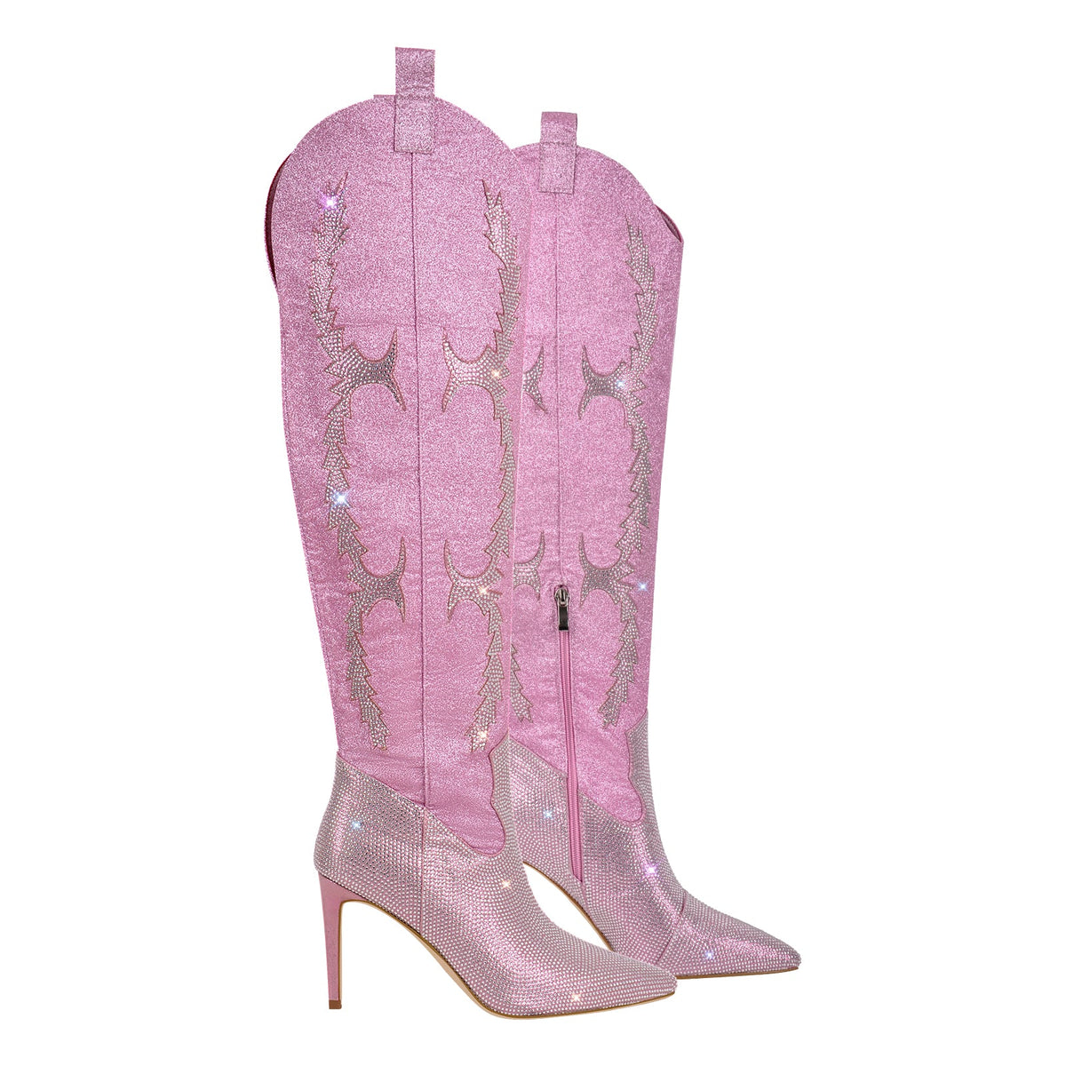 Pointed Toe Stiletto Rhinestone Over The Knee Boots | Onlymaker New