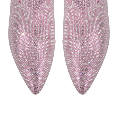 Pointed Toe Stiletto Rhinestone Over The Knee Boots | Onlymaker New