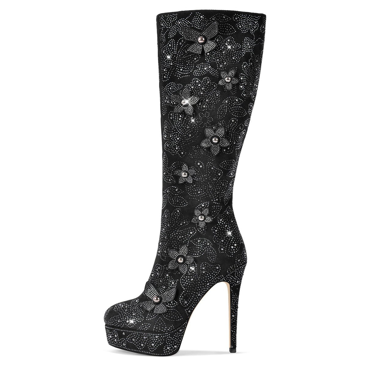 Platform Rhinestone Flower Knee High Boots | Onlymaker Trusted