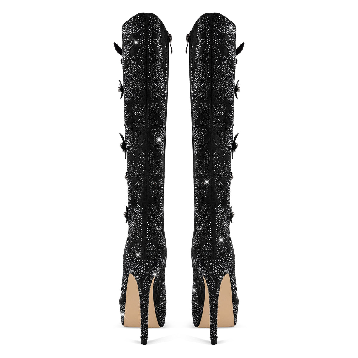 Platform Rhinestone Flower Knee High Boots | Onlymaker Trusted