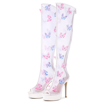 Mesh Open Toe Platform Butterfly Thigh High Boots | Onlymaker Discount