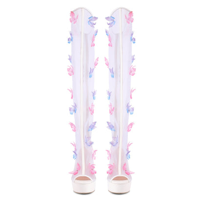 Mesh Open Toe Platform Butterfly Thigh High Boots | Onlymaker Discount