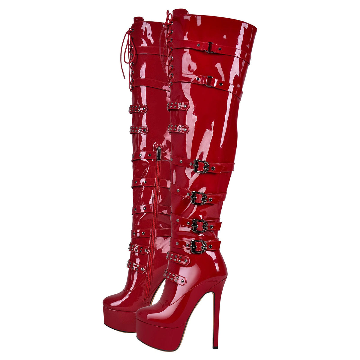 Buckles Round Toe Stilettos Over The Knee Platform Boots | Onlymaker Recommended