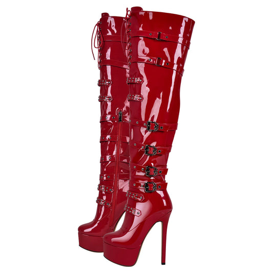 Buckles Round Toe Stilettos Over The Knee Platform Boots | Onlymaker Recommended