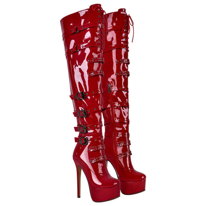 Buckles Round Toe Stilettos Over The Knee Platform Boots | Onlymaker Recommended