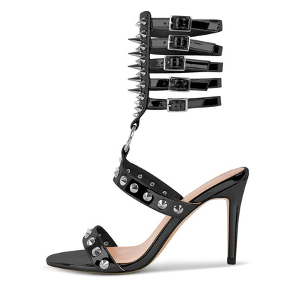 Round Toe Rivet Multi Buckle Straps Sandals | Onlymaker New