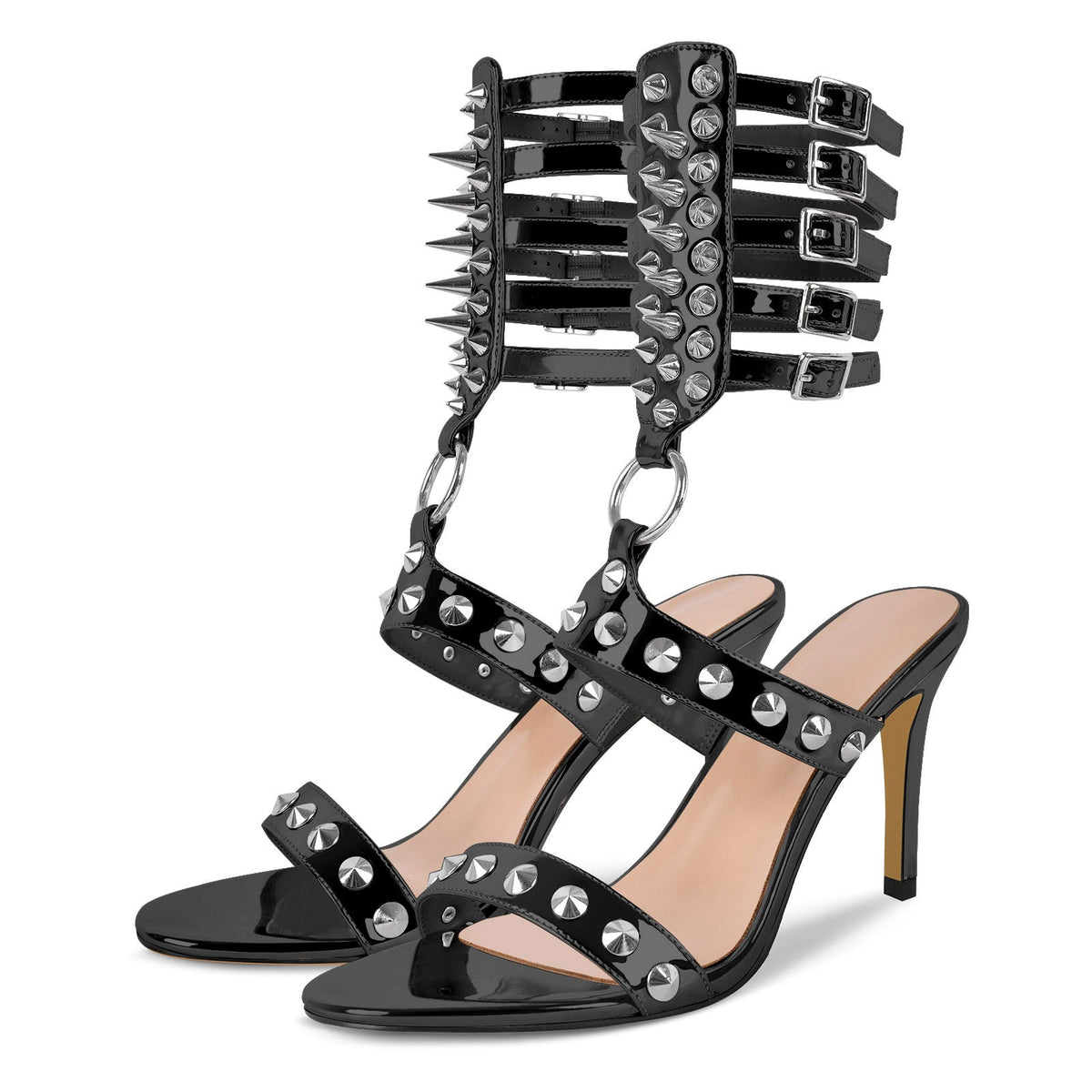 Round Toe Rivet Multi Buckle Straps Sandals | Onlymaker New