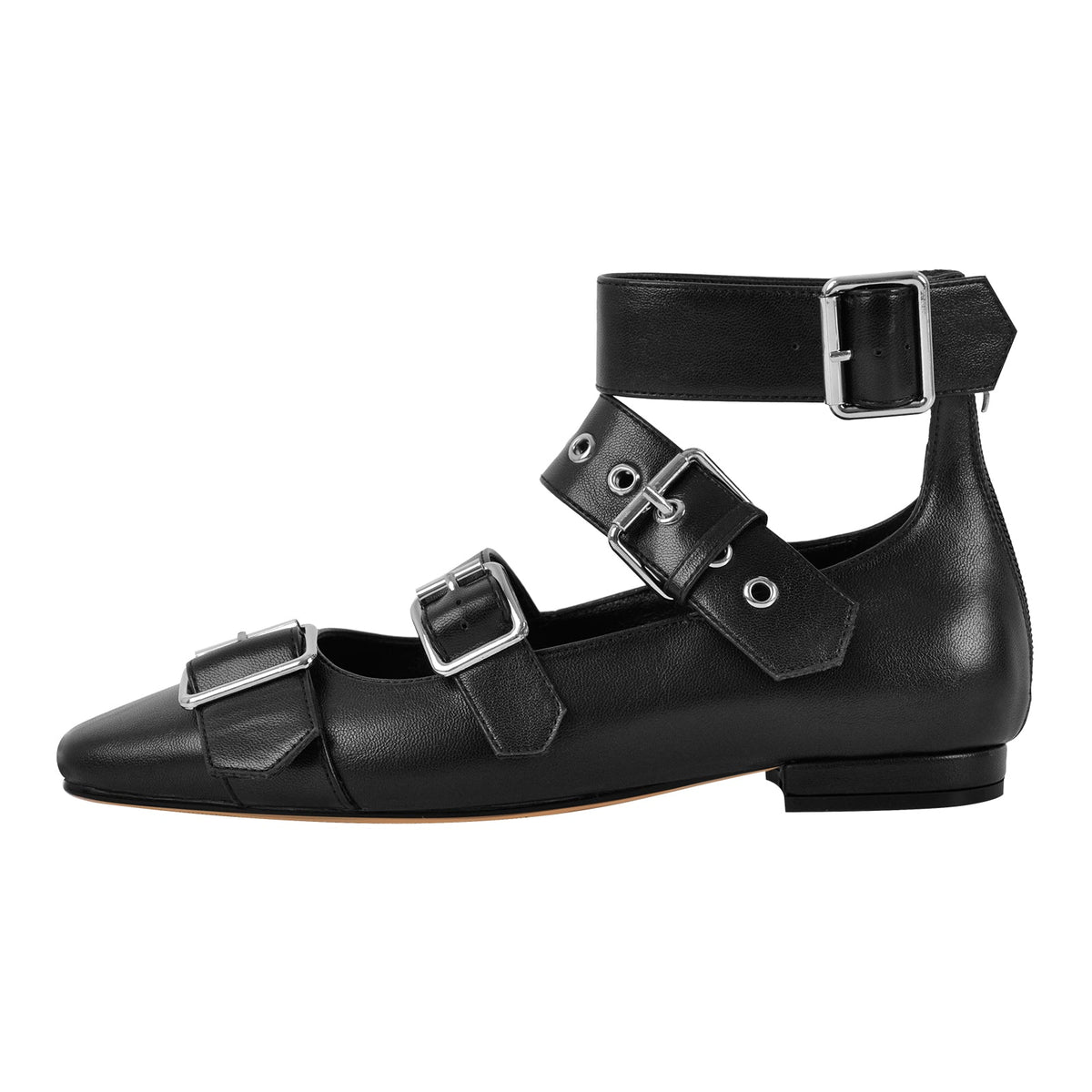 Square Toe Buckle Strap Flats | Onlymaker Classic