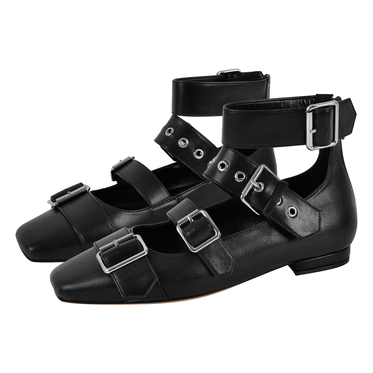 Square Toe Buckle Strap Flats | Onlymaker Classic