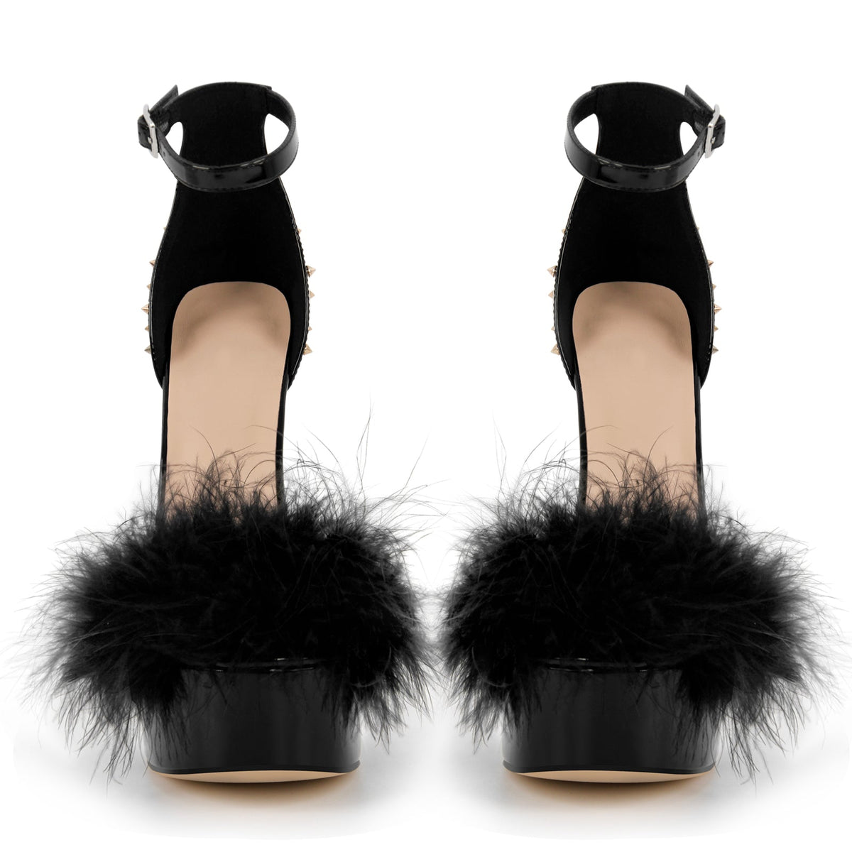 Fur Platform Rivet Ankle Strap Stiletto Sandals | Onlymaker Trusted