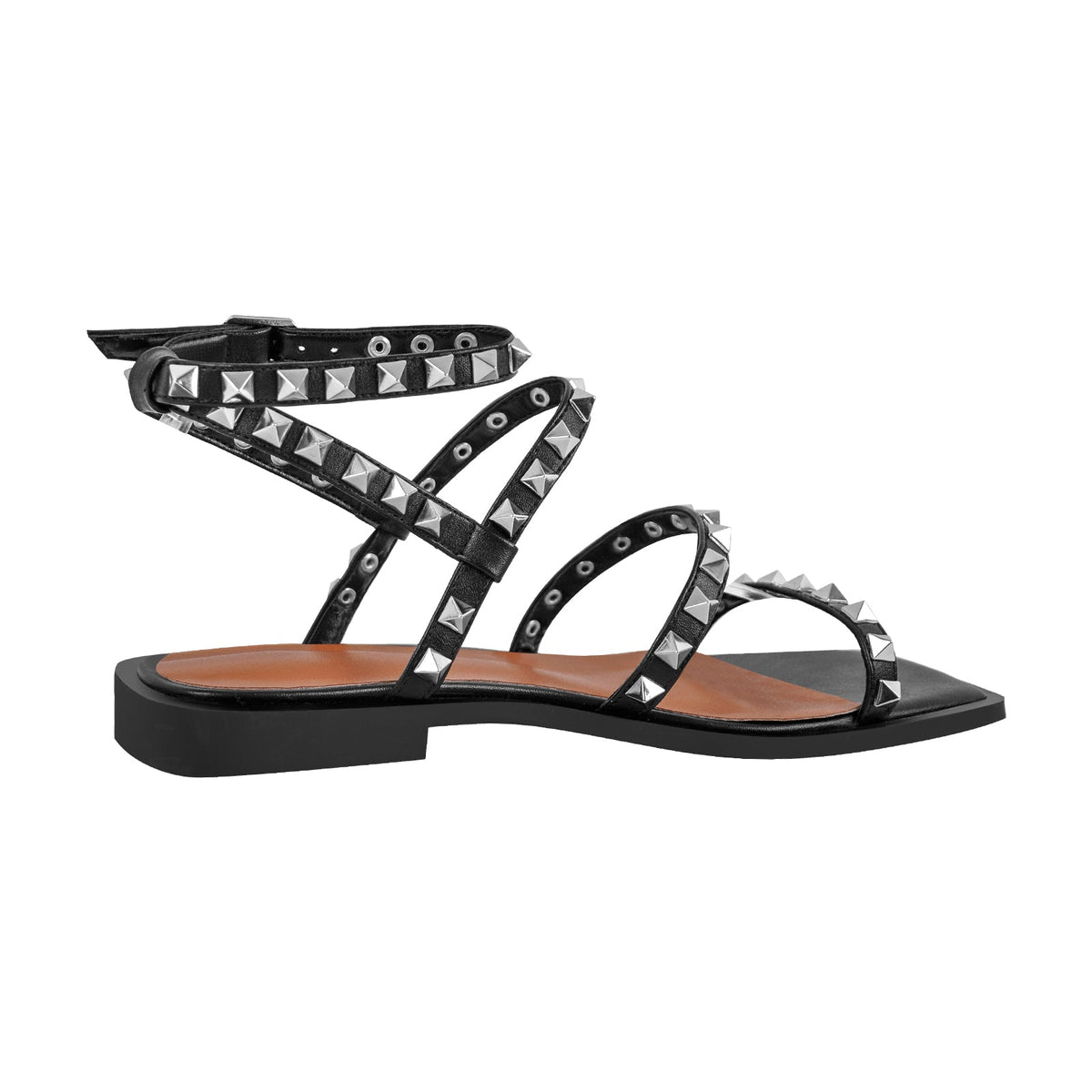 Rivet Square Toe Ankle Strap Flat Sandals | Onlymaker Great Value