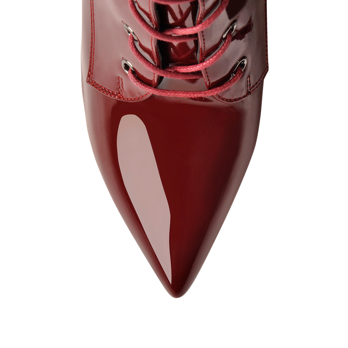 Burgundy Patent Leather Lace Up Knee High Boots | Onlymaker Customer Favorite