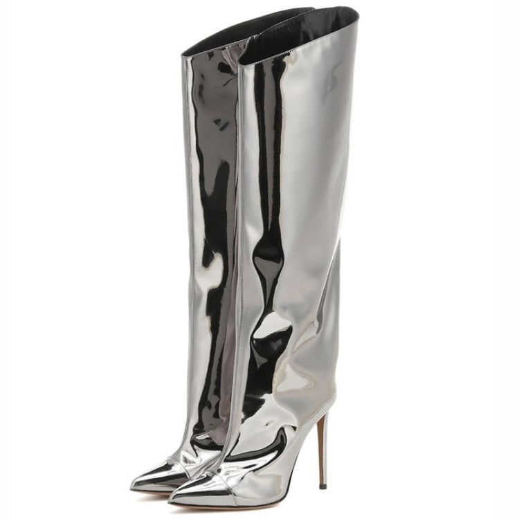 Metallic Leather Stiletto Knee High Boots | Onlymaker Everyday