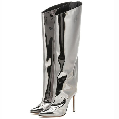 Metallic Leather Stiletto Knee High Boots | Onlymaker Everyday