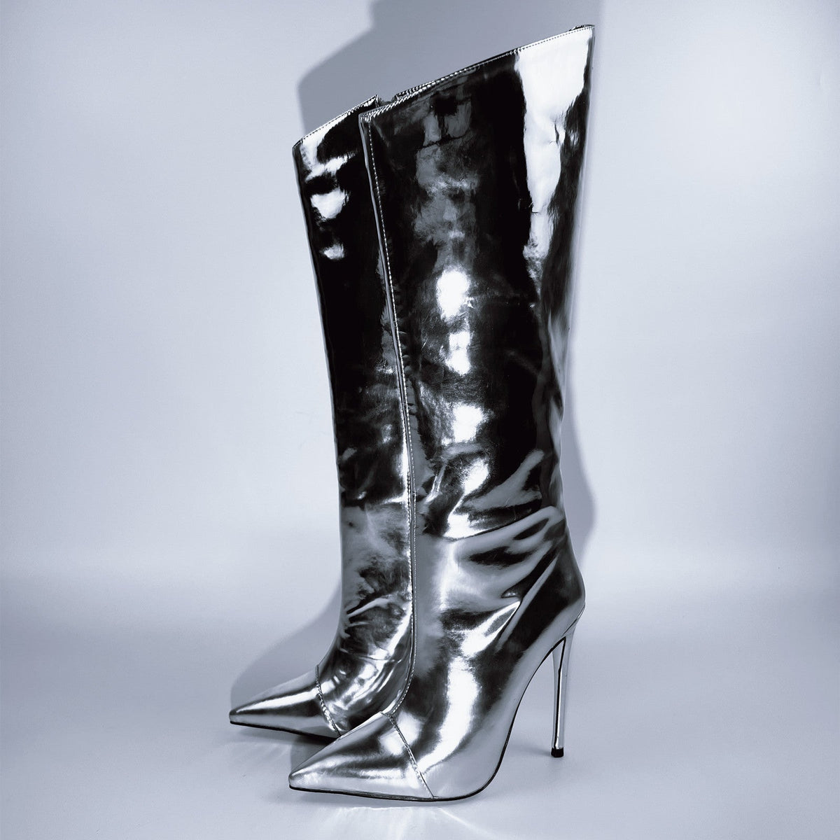 Metallic Leather Stiletto Knee High Boots | Onlymaker Everyday