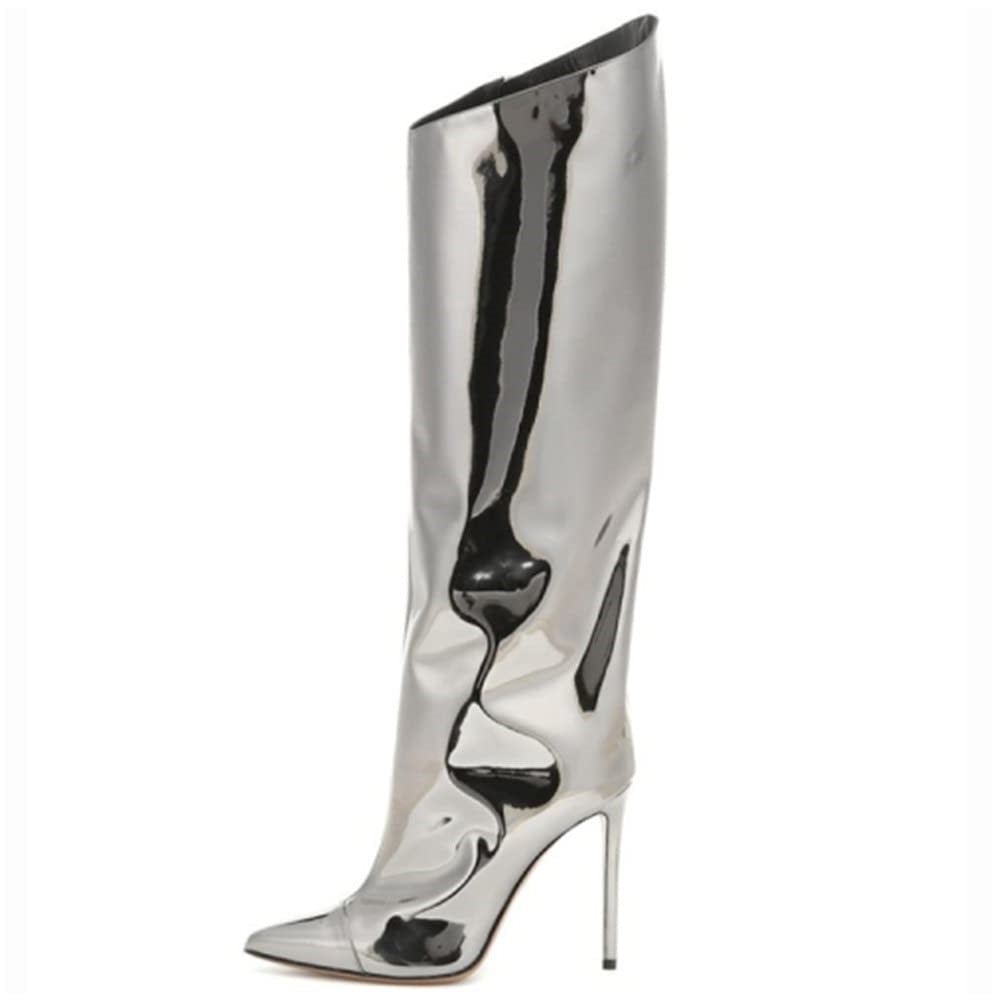 Metallic Leather Stiletto Knee High Boots | Onlymaker Everyday