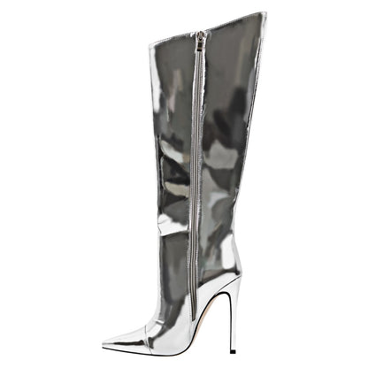 Metallic Leather Stiletto Knee High Boots | Onlymaker Everyday