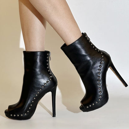 Peep Toe Platform Stiletto High Heel Rivet Ankle Boots | Onlymaker New