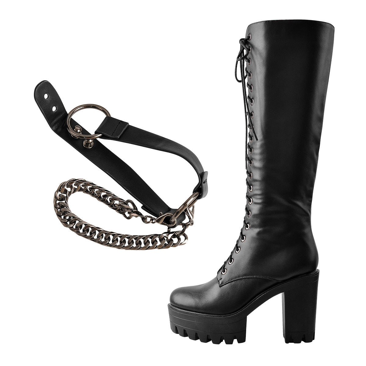 Black Platform Knee High Chunky Heel Boots | Onlymaker Latest
