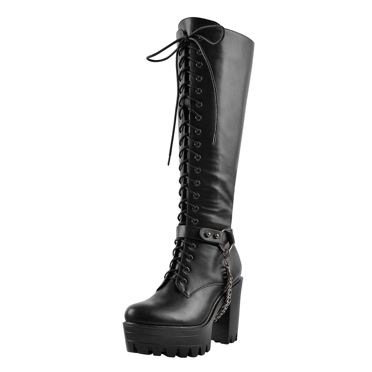 Black Platform Knee High Chunky Heel Boots | Onlymaker Latest