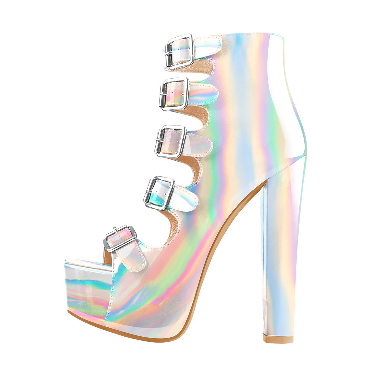 Five Buckle Strap Chunky Heels Sandals Boots | Onlymaker Signature