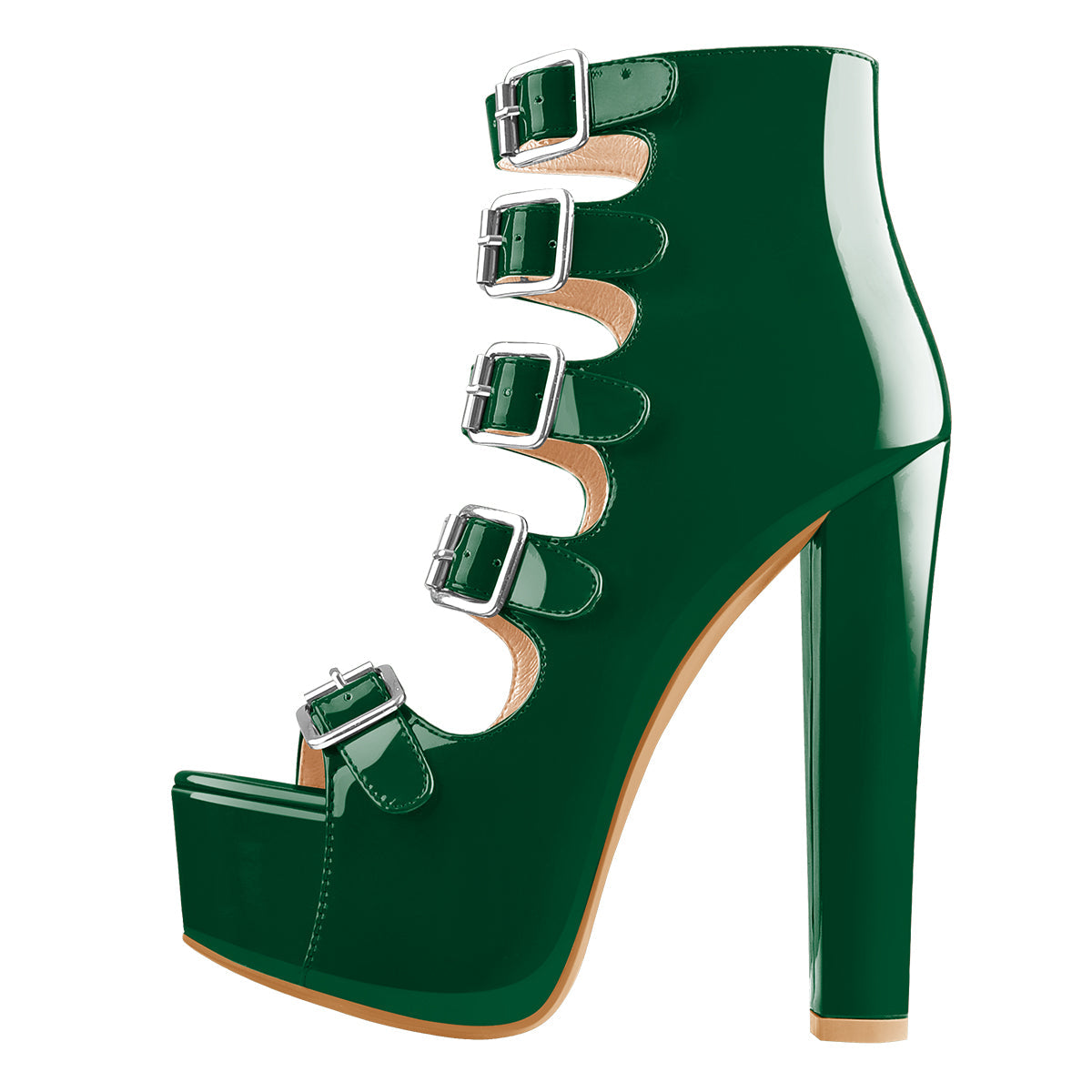 Five Buckle Strap Chunky Heels Sandals Boots | Onlymaker Signature