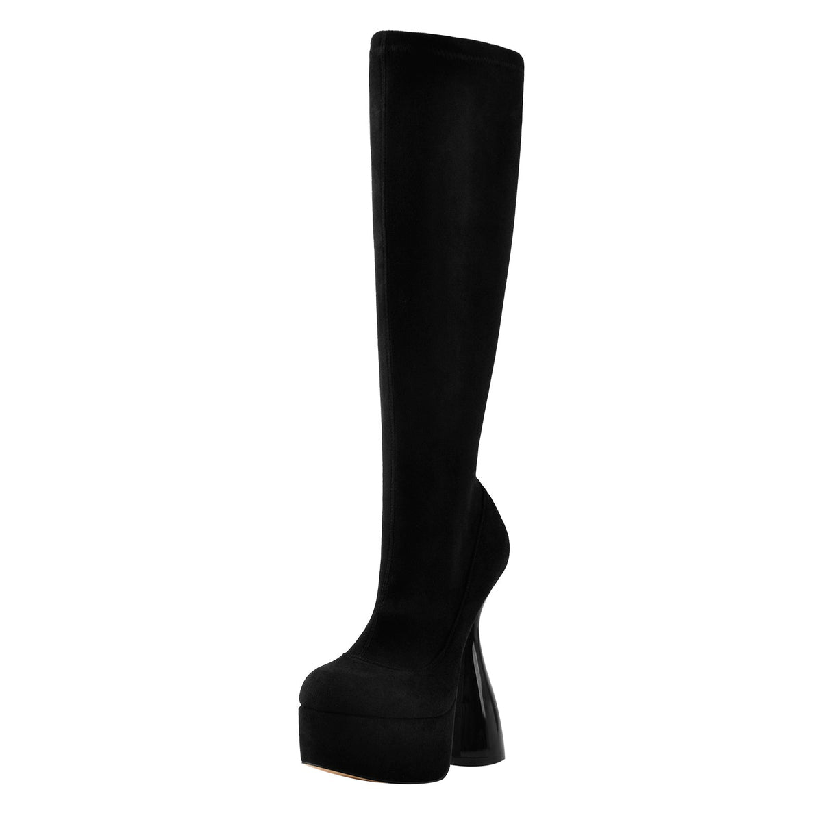 Black Round Toe Suede Platform High Heel Boots | Onlymaker Latest