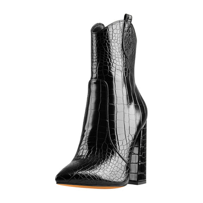 Black Pointed Toe Chunky Ankle Boots | Onlymaker Essential