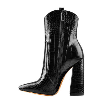 Black Pointed Toe Chunky Ankle Boots | Onlymaker Essential