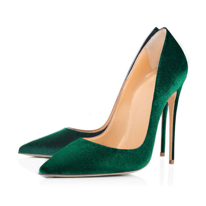 8cm 10cm 12cm Retro Green Classic Velvet Stilettos | Onlymaker Hot Sale