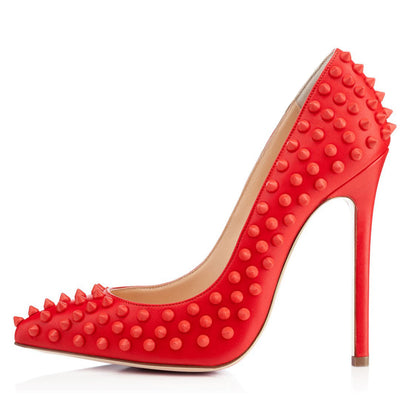 Pointed Toe Rivets Pumps Black Patent Leather Studded High Heels Pumps | Onlymaker Special Offer