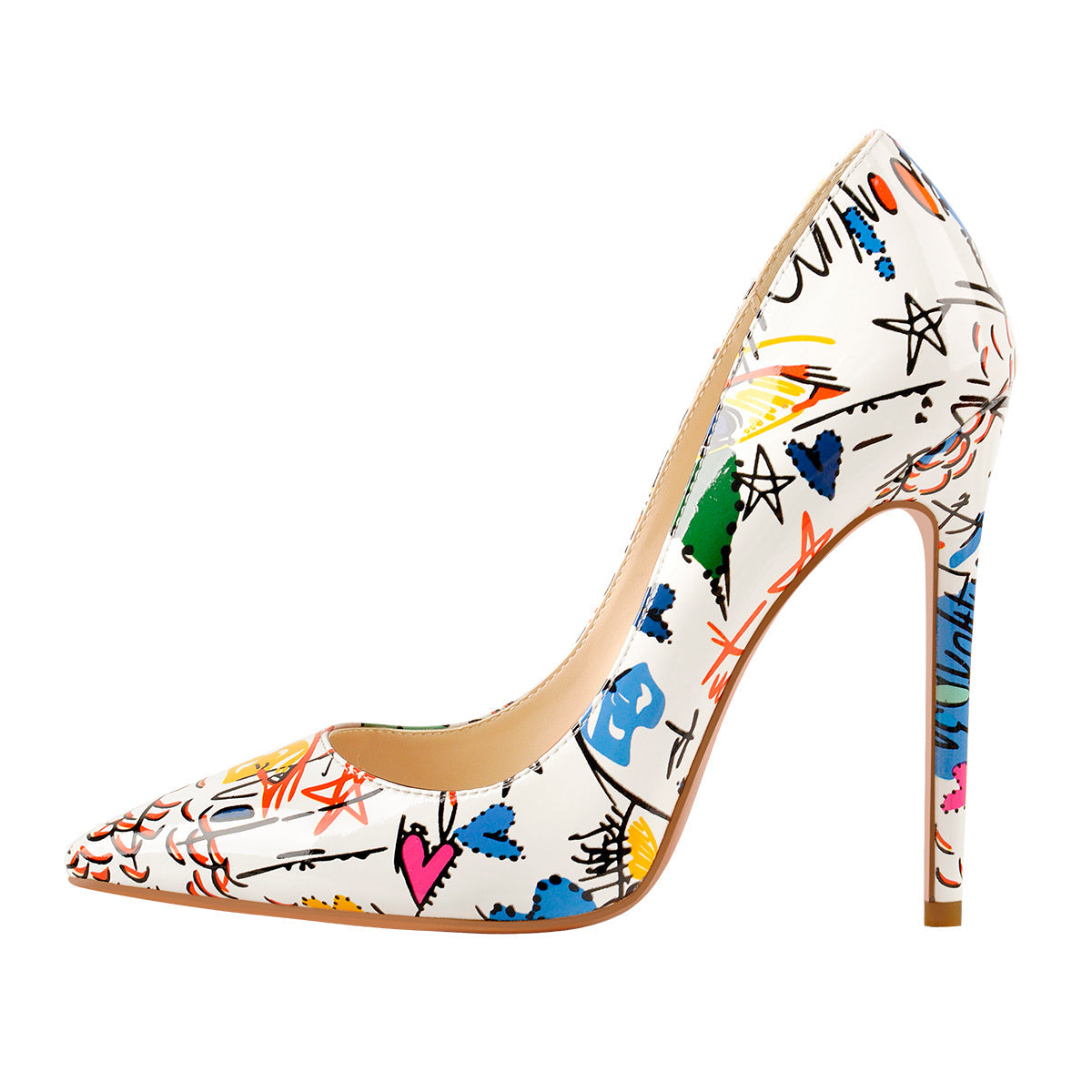 Graffiti Colorful Stiletto Pointed Toe 12cm High Heels Pumps | Onlymaker New