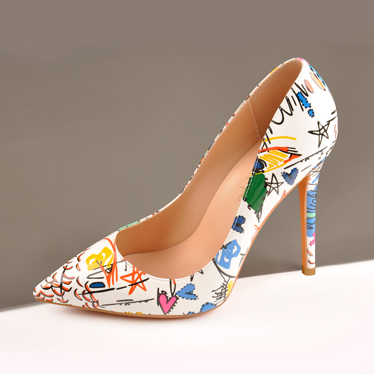 Graffiti Colorful Stiletto Pointed Toe 12cm High Heels Pumps | Onlymaker New
